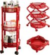 NOEMOCY 3-Tier Foldable Rolling Cart, Collapsible Metal Utility Cart with Wheels, Assembly-Free, Round Storage Organizer Trolley for Kitchen, Bathroom, Dorm, Nursery-Red