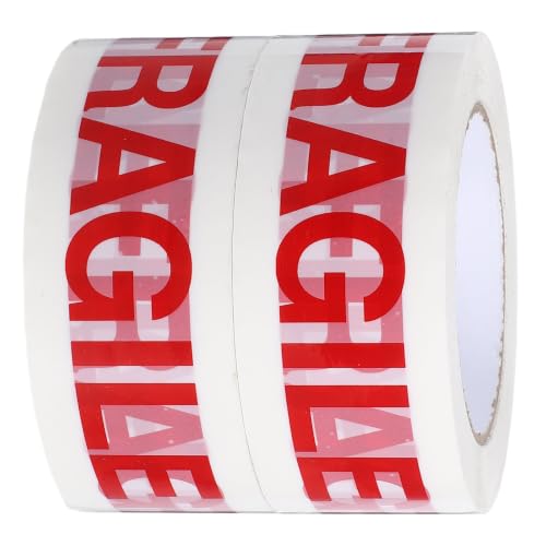 NOLITOY Fragile Packaging Tape Made of Tear Resistant BOPP Film with Red and White Warning Labels 2 Rolls with Excellent Tensile Strength for Shipping and Moving Boxes for Small Business