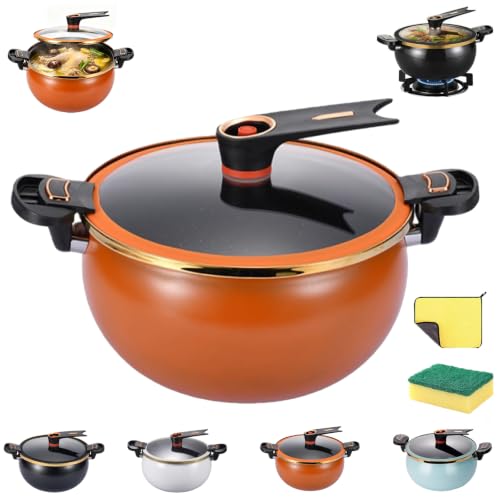 Non-stick Enamel Micro Pressure Pot 8.45Qt Versatile Stock Pot with Lid, Twisting Handle pot, 8L Micro Pressure Cooker, Multifunctional Large Capacity Non-Stick pressure Cooker for Homes Hotels,Orange