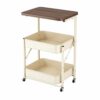 NonMiFyR Foldable Storage Cart Rolling Utility Trolley Organizer with Built in Tabletop and Wire Basket Shelves Mobile 3 Tier Structure Folding Frame Suitable for Laundry Room condo, Cream White