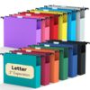 NORDUN Extra Capacity Hanging File Folders Letter Size,12 Pack Plastic Heavy Duty Hang Folder for File Box Frame,2" Expandable File Cabinet Folders with Tabs,Colored Office Hanging File Organizer