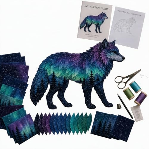 Northern Lights Wildlife DIY Patchwork Kit, Creative Fabric Craft Sewing Kit for Adults, Handmade Home Decor Project, Relaxing DIY Art Activity, Unique Gift for Craft Lovers,Humpback Whale (Wolf)