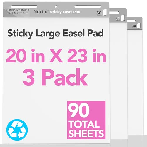 Nortix Flip Chart Paper, Sticky Easel Pads, Chart Paper for Teachers,Super Adhesive & Bleed-Resistant, Large Self-Stick Easel Paper for Classroom/Office, 20 x 23 inch, 30 Sheets/Pad, 3 Pads