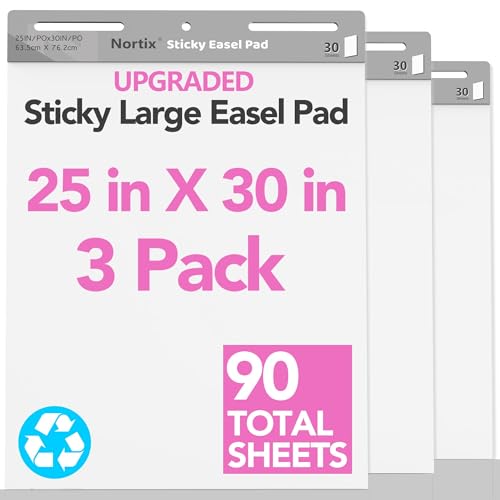 Nortix Flip Chart Paper, Sticky Easel Pads, Chart Paper for Teachers,Super Adhesive & Bleed-Resistant, Large Self-Stick Easel Paper for Classroom/Office, 25 x 30 inch, 30 Sheets/Pad, 3 Pads