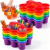 Novabright 12 Pack Classroom Caddy, Stackable Plastic Caddy Storage Basket with Handle for Kids, Table Desk Office Arts, Crafts, Crayon, Marker, Pencil, School Supplies (Assorted Colors)