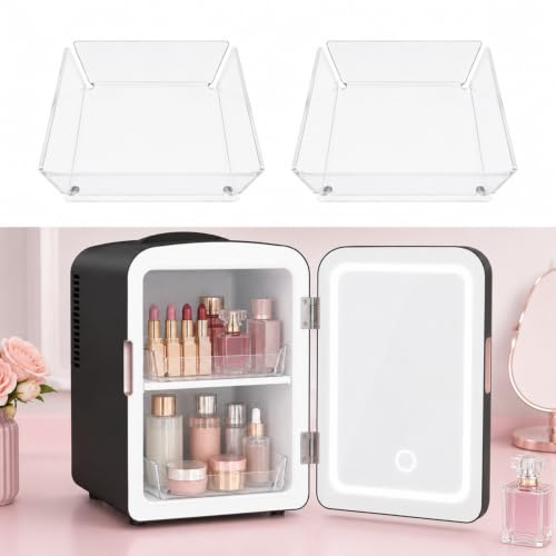 Novabright 2 Pack Mini Fridge Cosmetic Trays, 4.7"x4.7"x1.2" Drawer Organizer Set, Clear Acrylic Vanity Organizer for Skincare, Jewelry, Makeup Storage Trays, Fits Small Beauty Dorm Fridges
