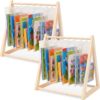 Novabright 2 Pcs Wooden Hanging Book Rack for Classroom, Read Along Book Display Stand for Teachers and Homeschool, 16.5 x 15.8 x 11.8 Inch Natural Wood Organizer Shelf for Reading Corner