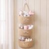 Novabright 3 Tier Hanging Wall Basket for Organizing Boho Embroidery Woven Over the Door Hanging Baskets with Hooks Rustic Wall Mounted Storage Organizer Closet for Nursery Bedroom Bathroom Kitchen