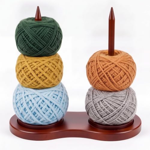 Novabright Extra Large Wooden Yarn Holder for Knitting and Crocheting, Large Double Yarn Holder Easy Install and Operate Crochet Spinner for Craft Enthusiasts Knitting Lovers Beginners