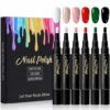 NovaCharm Water Based Nail Polish Pen Set, 6 Classic Colors Peel Off Nail Polish Pens, Quick Dry Air Dry Nail Art Markers, No UV Lamp Fingernail Polish for DIY Manicure and Pedicure