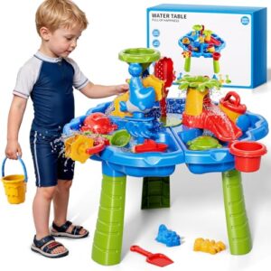 Novaluki Sand and Water Table for Toddlers 3-5, Kids Outdoor Activity Water Tables with Beach Fun Sand Toy, Summer Outside Toys Water Playset for Toddler Boys Girls Ages 2 3 4 5 6 7 8