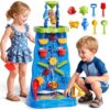 Novaluki Toddler Sand Water Table Waterfall Wall Playset, Kids Activity Sensory Table with Beach Fun Sand Toy, Summer Outdoor Toys Sand Water Play Table for Toddler Ages 2 3 4 5 6 7 8
