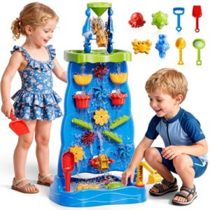 Novaluki Toddler Sand Water Table Waterfall Wall Playset, Kids Activity Sensory Table with Beach Fun Sand Toy, Summer Outdoor Toys Sand Water Play Table for Toddler Ages 2 3 4 5 6 7 8