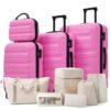 NOXJUQU Luggage Set 13 Piece Suitcase Sets with Silent Spinner Wheel - Pink