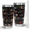 Nqhsionv Book Lovers Gifts 20oz Halloween Book Lover Tumbler Fall Goth Skull Bookshelf Coffee Travel Mugs Christmas Insulated Leakproof Vacuum Cup Gifts for Women Readers,Reading,Bookish,Librarian