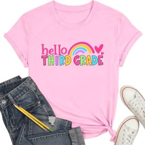 NQIQO Third Grade Teacher Shirt Hello First Day of 3rd Grades Top Pink M