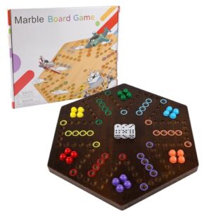 NRZSSN 15 in Wahoo Board Game, Marble Board Game for 4-6 Players, Fast Track Board Game with Complete Accessories, Classic Board Game for Game Night, Parties, (Small,Brown)