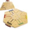 NRZSSN Large Folding Wooden Wahoo Board Game Set, 6 Player Wahoo Marble Game with Integrated Accessory Storage, Classic Fast Track Board Game for Family Gatherings and Adult Parties（Log）