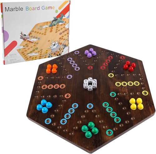 NRZSSN Wahoo Marble Board Game-Extra Large 23.6 Inches Game Board for 4 and 6 Players, Classic Family Fun with 30 Marbles, 6 Dice, Storage Bag & Gift Box, Bright Colors. (Extra Large, Flame)