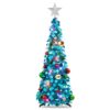 N&T NIETING Pop Up Christmas Tree with Lights, Collapsible Tinsel Xmas Tree Decorations, Pencil Christmas Tree Skinny Tree for Holiday Xmas Home Office Decor, 25 Balls, 3Ft, Blue