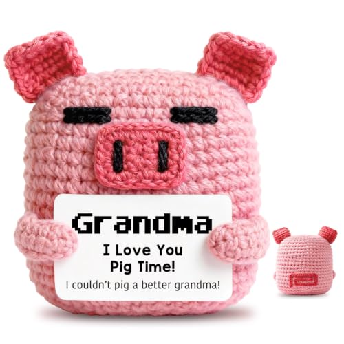Ntwananowaxinwana Best Grandma Gifts from Granddaughter Grandson, Cute Handmade Crochet Pig Love Card Gifts for Birthday Christmas Thanksgiving, Thank You Pocket Hug Desk Decor Ornament