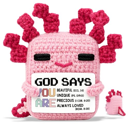 Ntwananowaxinwana God Says Christian Gifts for Women Men Friends, Emotional Support Handmade Crochet Axolotl with Bible Verse Card for Birthday Baptism, Inspirational Religious Desk Decor Present