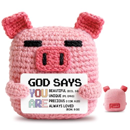 Ntwananowaxinwana God Says Christian Gifts for Women Men Friends, Emotional Support Handmade Cute Crochet Pig with Bible Verse Card for Birthday Baptism, Inspirational Religious Desk Decor Present