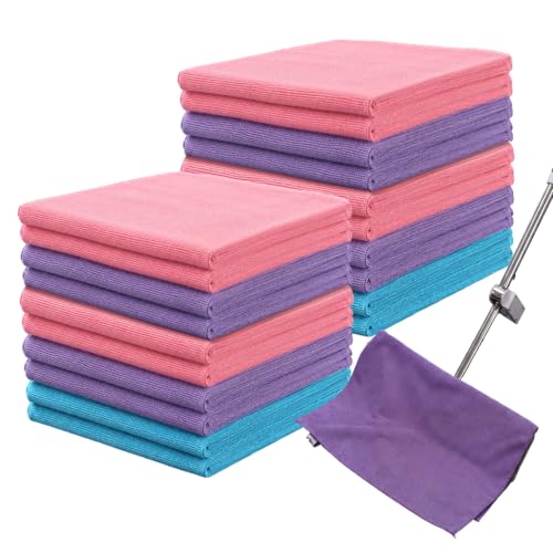 Nuanchu 20 Pieces Extra Large Microfiber Cleaning Cloth Rags Towels Bulk 20 x 28 Inch Washable Microfiber Reusable Car Drying Towel for Home Cleaning Car Wash Pet Drying, Pink, Purple, Blue