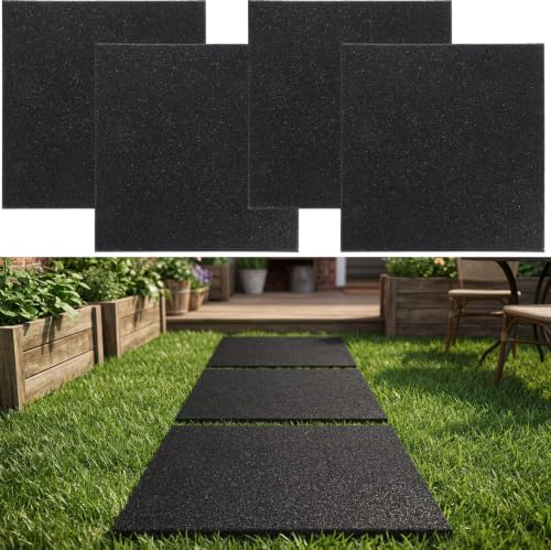 Nuanchu 4 Pcs 12 x 12 Inch Rubber Stepping Stones Outdoor Garden Walkway Non-Slip Durable Pavers for Patio, Pathway, Landscaping, Weatherproof Stepping Stones for Easy Installation (Square,Black)