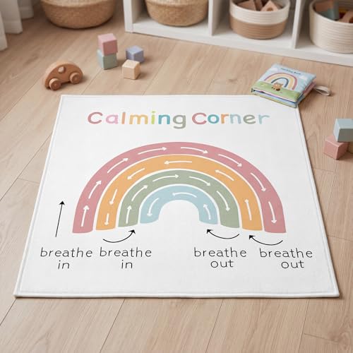 Nuanchu Classroom Rug for Kids, Calming Corner Mat 30x30 Inch, Non Slip Kindergarten Reading Carpet for School Library Daycare, Small Sensory Rug for Calm Down Corner Bedroom Playroom