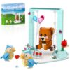 Nubee Bird Toys Brown Bear Building Set for Kid, Animal Building Blocks Toy, Lovebirds Swings Bear Flower, Birthday Anniversary for Adults Boys Girls Aged 8+, 485PCS