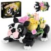 Nubee Dog Rose Flowers Bouquet Planter Building Set, Adorable Dogs Artificial Flowers Pot, Creative Plants Animals Decor Toys, Birthday Christmas Valentines Gift for Kids, Girls, Women, 595 Pcs