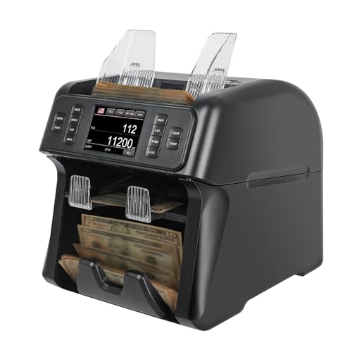NUCOUN VS-35 Mixed Denomination Money Counter Machine,with Reject Pocket,Support USD/EUR/MXN/CAD Count,Bill Sorter,Counterfeit Detection CIS/UV/MG/IR,4'' Touch Screen,Sort&Print Enabled Cash Counter