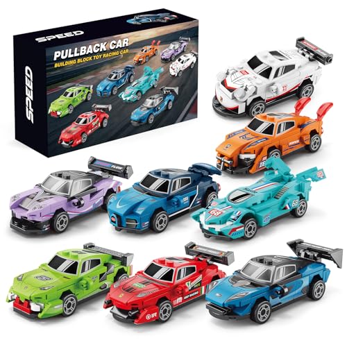 Nueris 8 Pack Technic Super Sports Cars Model Sets - 573 PCS MOC Building Block Car Raceing Engineering Toys - Gift Idea for Adults Boys Girls for Play and Display Collection
