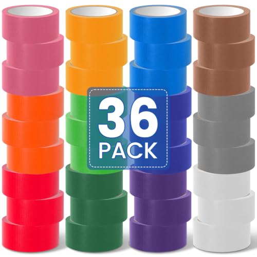 NUITPY 36 Pack Rainbow Colored Duct Tape, 12 Colors 10 Yards x 2 Inch Heavy Duty Duct Tape, Waterproof, Tear by Hand, No Residue Colorful Duct Tape for Packaging, Arts & Crafts, Marking and DIY