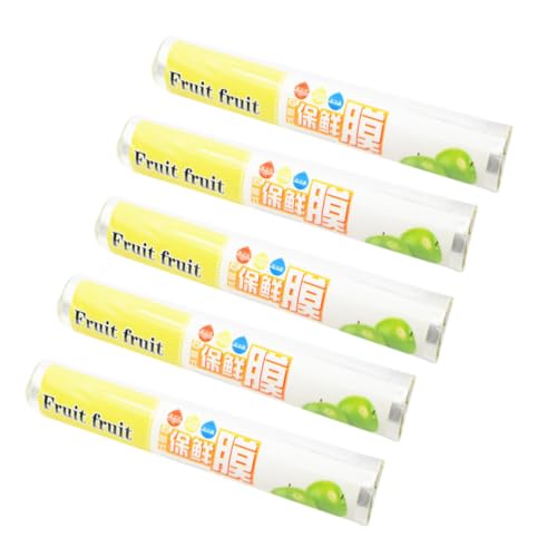 NULYLU 5 Rolls Disposable Pe Food Cling Wrap for Fruit and Vegetable Storage, Plastic Refrigerator Wrap Film with Product Visibility and Easy Storage, for Kitchen and Hotels Use
