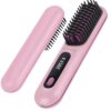 NUMOYA Go Brush Pro Portable Cordless Hair Straightener Brush, Rechargeable MCH Fast Heating for Women Travel (Pink)