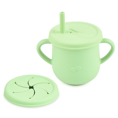 NurtureNest Co. Silicone Snack Cup & Sippy Cup Set – Soft Food-Grade Silicone, Easy to Hold, Dishwasher Safe Toddler Feeding Cups for Home & Travel (Mint Green)