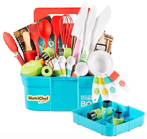 NutriChef Kids Kitchen Playset, Complete Kitchen Set for Kids with Apron, Utensils, Recipe Cards, Toddler Cookbook, Toolbox & More, Perfect Interactive Cooking Gift for Young Chefs and Beginners