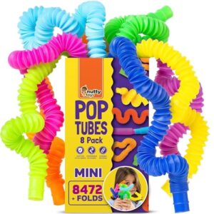 Nutty Toys Mini Pop Tubes - 8-Pack Sensory Toys - Creative STEM Learning for Kids & Toddlers - Connect & Pop! Top ADHD Autism Fidget 2026, Best Boy & Girl Christmas Stocking Stuffers Gifts Idea