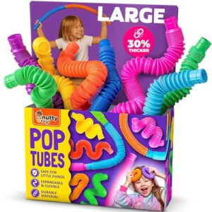 Nutty Toys Pop Tubes - Large 4-Pack Sensory Toys - Creative STEM Learning for Kids & Toddlers - Connect & Pop! Top ADHD Autism Fidget 2026, Best Boy & Girl Christmas Stocking Stuffers Gifts Idea