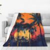 Nuzjahu Palm Trees and Beach at Sunset C Print Fleece Blanket Throw