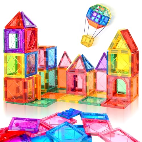 NVHH Magnetic Tiles for Kids Ages 3-5 4-8, Magnetic Building Blocks Toys for 3+ Year Old Boys Girls Toddlers,Colorful Preschool Educational STEM Learning Construction Stacking Christmas Birthday Gifts