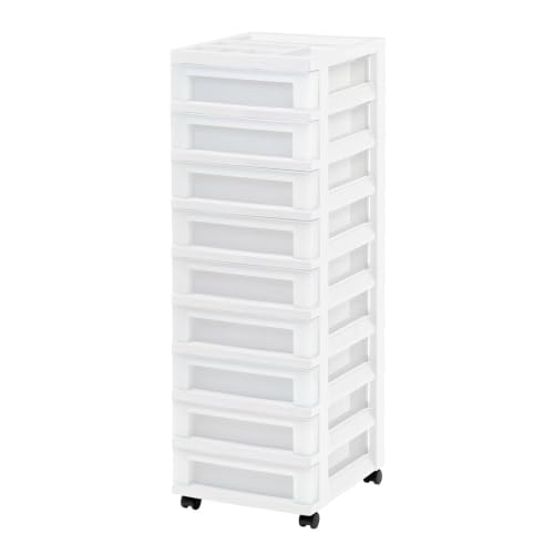 NXTLPBF 9 Drawer Plastic Rolling Storage Cart with Clear Drawers, Mobile Vertical Organizer Cabinet with Wheels, Multi Layer Drawer Unit for Office Craft Bedroom Sundry Storage