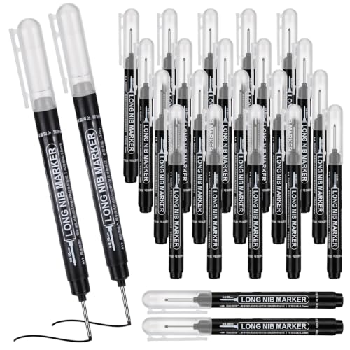 Nymvaq 24PCS Deep Hole Marker Long Nib Marker Bulk – 4.92in Oil-Based Deep Hole Marking Pens Refillable Long Nib Marker Pens with Clip, Construction Markers for Metal Wood Glass, Waterproof Quick Dry
