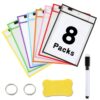 NZKNP 8 Packs Clear Dry Erase Pocket Sleeves with Ring,Back to School Supplies for Students,Homeschool Essentials,Middle School Stuff,Classroom Must Haves,Resuable Document Organizer for Teacher Job