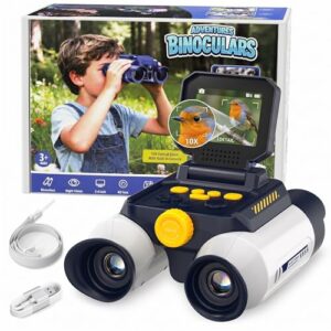 OAEBLLE Kids Binoculars with Night Vision Camera, 10X Zoom Digital Adventures Telescope with 2.4" IPS Screen, Nature Explorer STEM Toys for Bird Watching Camping, Gifts for Boys Girls Age 4-12 - White
