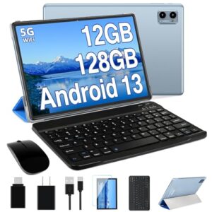 Oangcc 2026 Android Tablet 10 Inch Tablets Octa-Core 12GB RAM 128GB ROM 2TB Expand, 2 in 1 Tablet with Keyboard, Mouse, 5G Wi-Fi Blue/Tooth GPS, GMS Certified, IPS HD Display (Blue)