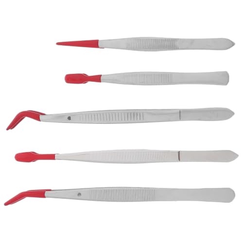 OATIPHO 5pcs Stainless Steel Precision Tweezers with Non-slip Silicone Rubber Tips, High Precision Ultrafine Tips, for Jewelry Making and Science Lab Processes, Size 6.14x0.55x0.35in