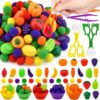 OAXNTGW 134 Pcs Farm Sensory Bin Filler Fruits Food Counting Sorting Sensory Bin Items Fine Motor Vegetable Counts for Easter Day Spring Summer Sorting Counting Decor (Farmer)